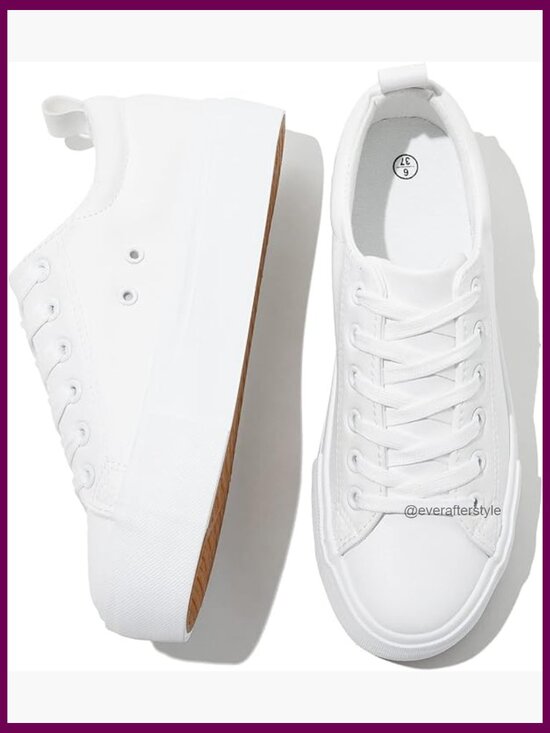 Shoes - PU Leather Platform Sneakers Lace Up Casual Walking Shoes